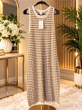New Day Cream and Brown Striped Knit Tank Dress by